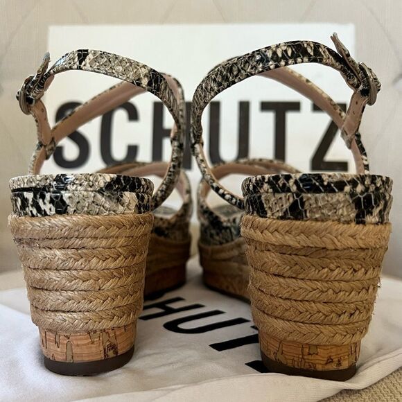 Schutz Isla Snakeskin Embossed Leather Espadrille Wedge Sandal Size 8.5B - Picture 4 of 8